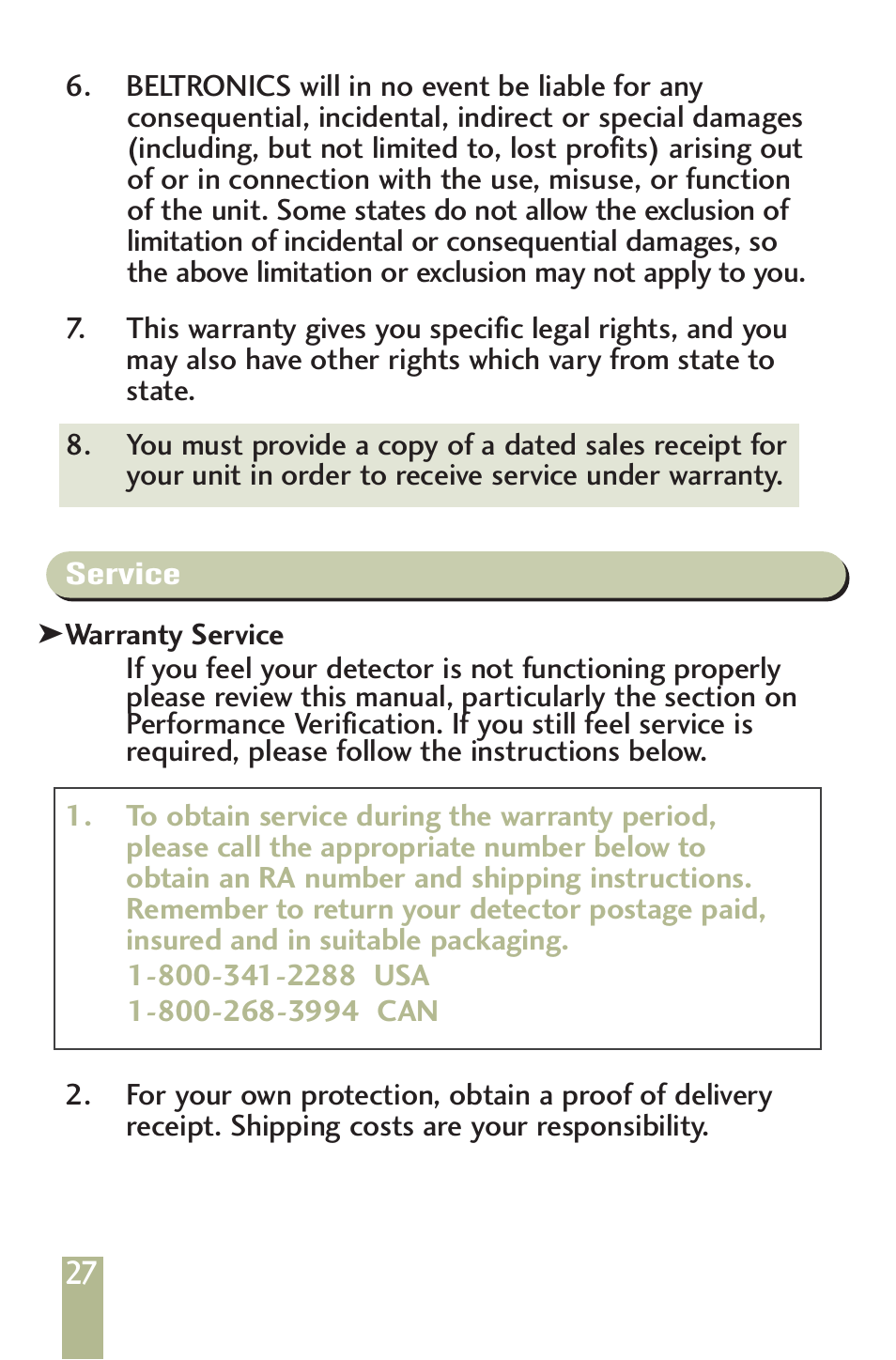 Beltronics V960/V940 User Manual | Page 29 / 32