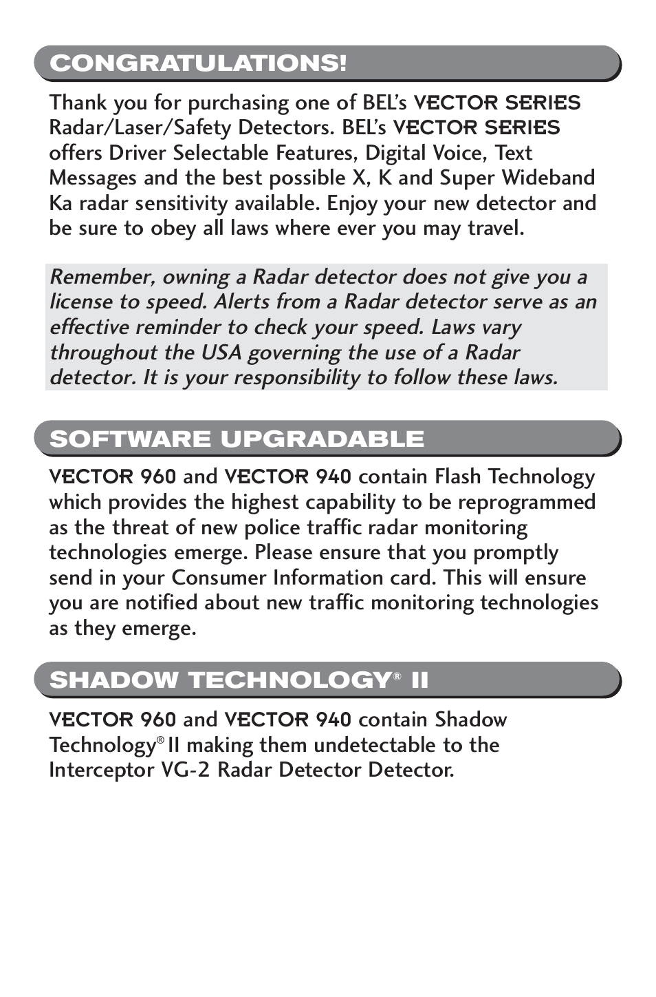Beltronics V960/V940 User Manual | Page 3 / 32