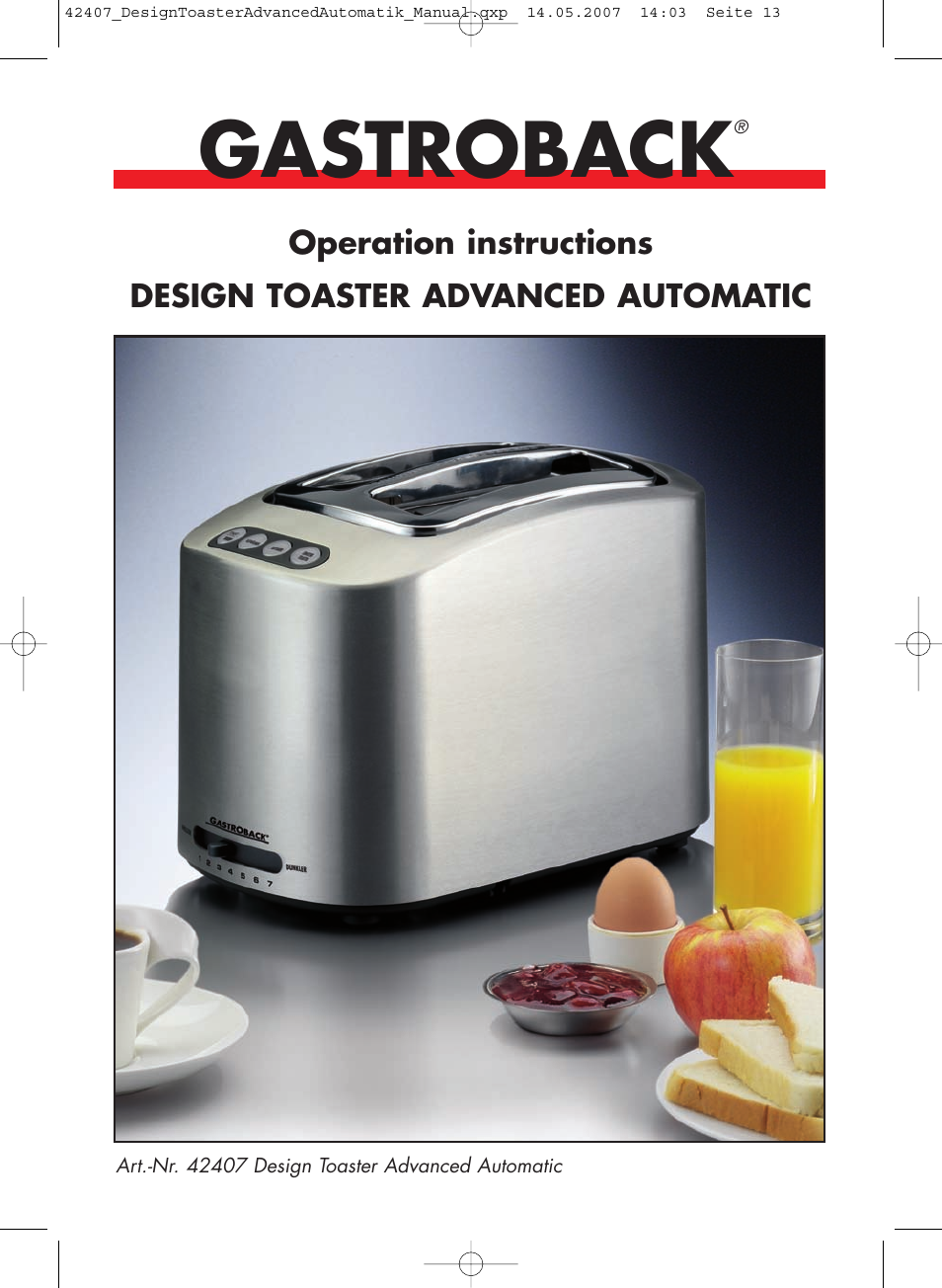 Gastroback 42407 Design Toaster Advanced User Manual | 12 pages