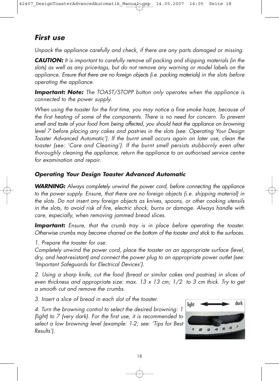 First use | Gastroback 42407 Design Toaster Advanced User Manual | Page 6 / 12