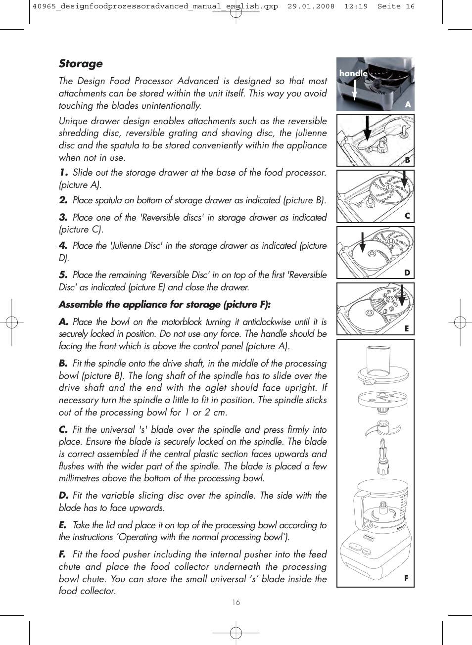 Storage | Gastroback 40965 Design Food Processor Advanced User Manual | Page 16 / 36