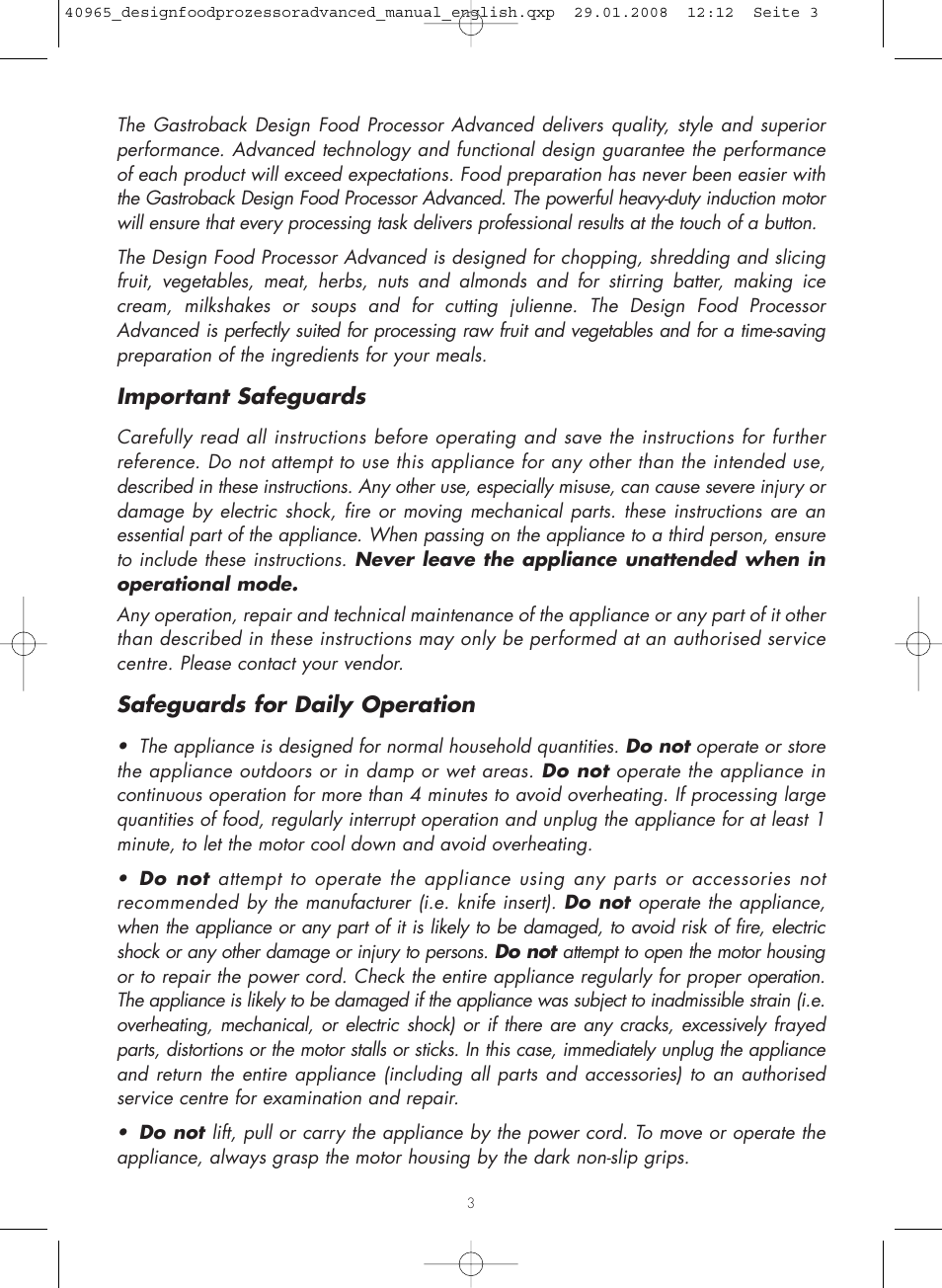 Gastroback 40965 Design Food Processor Advanced User Manual | Page 3 / 36