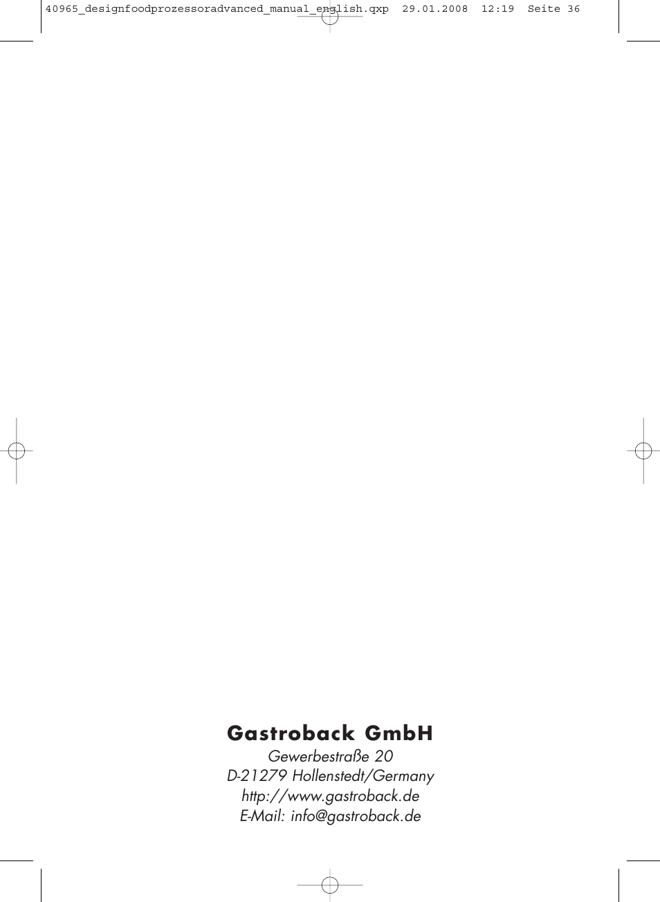 Gastroback gmbh | Gastroback 40965 Design Food Processor Advanced User Manual | Page 36 / 36