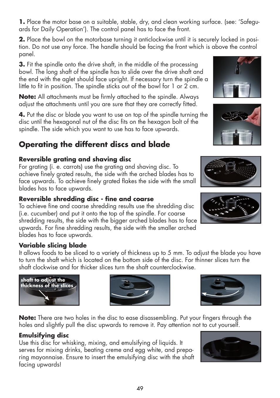 Operating the different discs and blade | Gastroback 40964 Design Food Processor Pro User Manual | Page 11 / 33