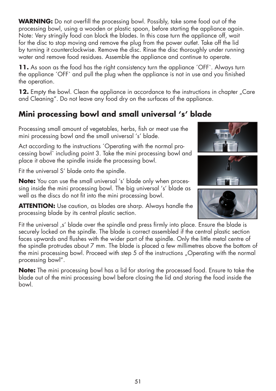 Mini processing bowl and small universal ‘s’ blade | Gastroback 40964 Design Food Processor Pro User Manual | Page 13 / 33