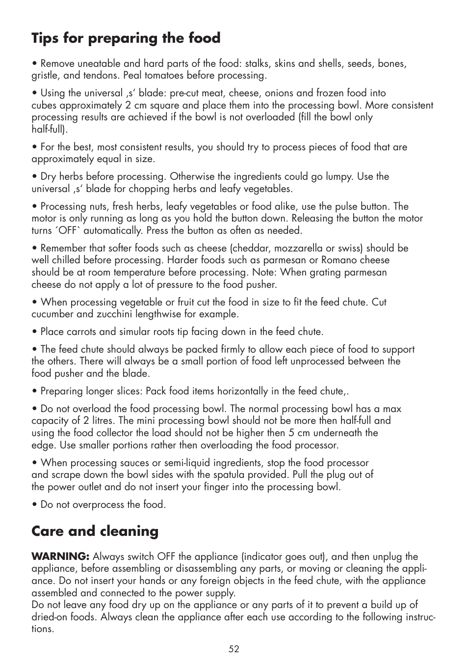 Tips for preparing the food, Care and cleaning | Gastroback 40964 Design Food Processor Pro User Manual | Page 14 / 33