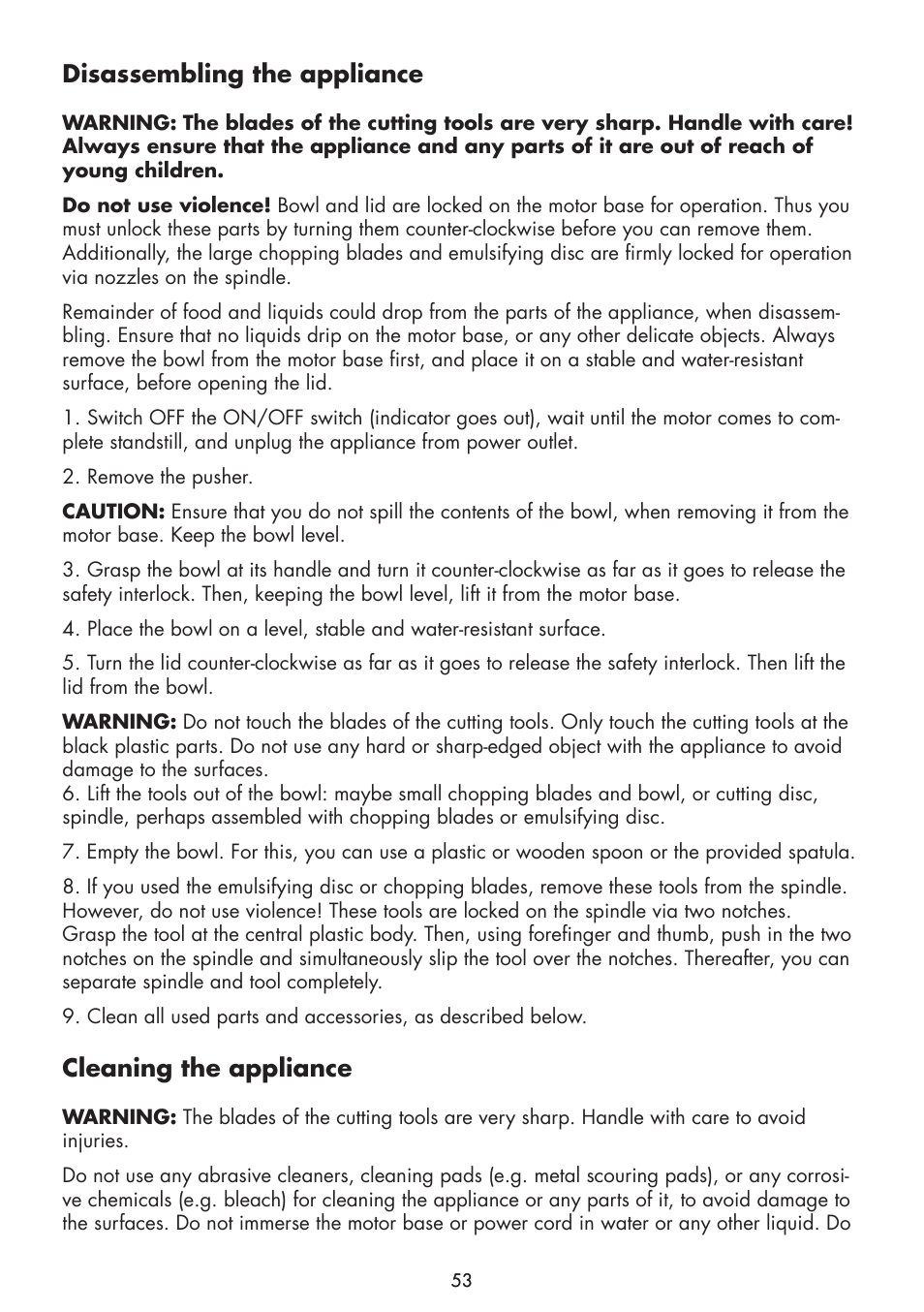 Disassembling the appliance, Cleaning the appliance | Gastroback 40964 Design Food Processor Pro User Manual | Page 15 / 33