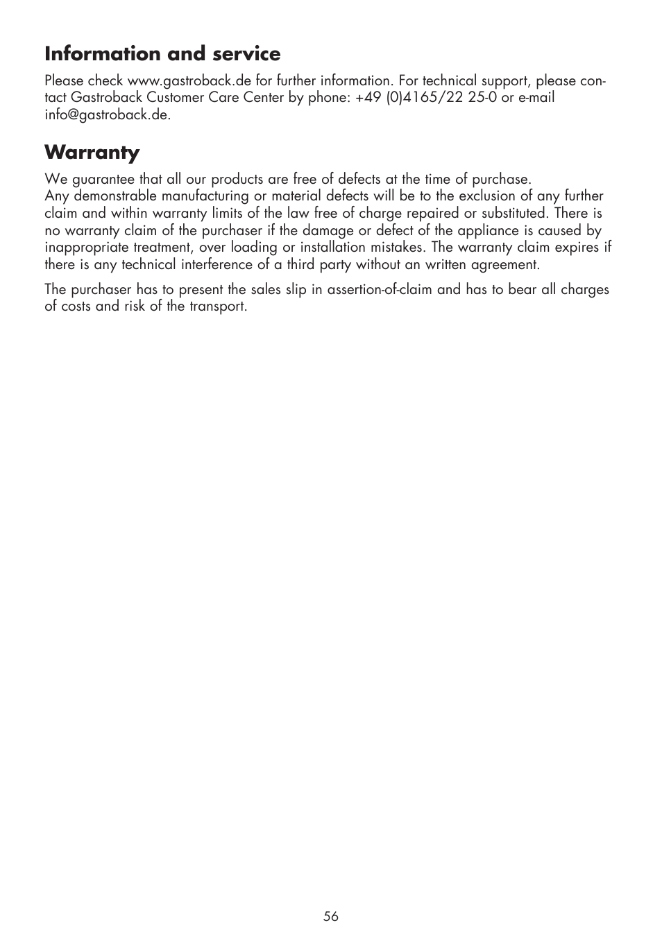 Information and service, Warranty | Gastroback 40964 Design Food Processor Pro User Manual | Page 18 / 33