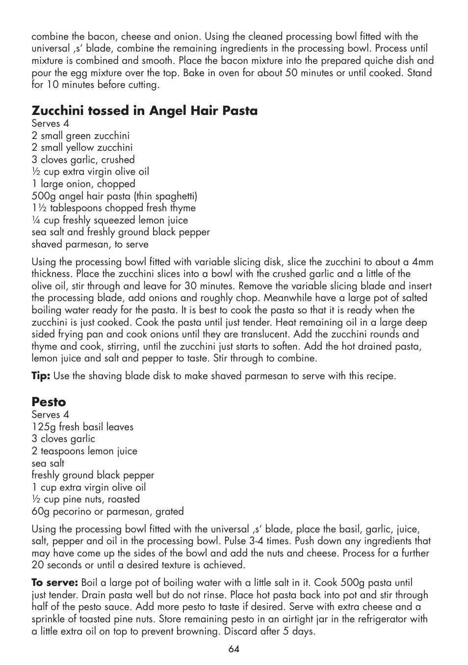 Zucchini tossed in angel hair pasta, Pesto | Gastroback 40964 Design Food Processor Pro User Manual | Page 26 / 33