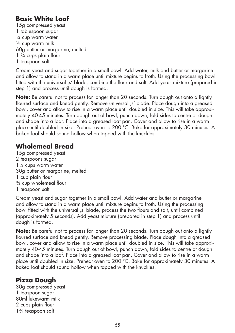 Basic white loaf, Wholemeal bread, Pizza dough | Gastroback 40964 Design Food Processor Pro User Manual | Page 27 / 33