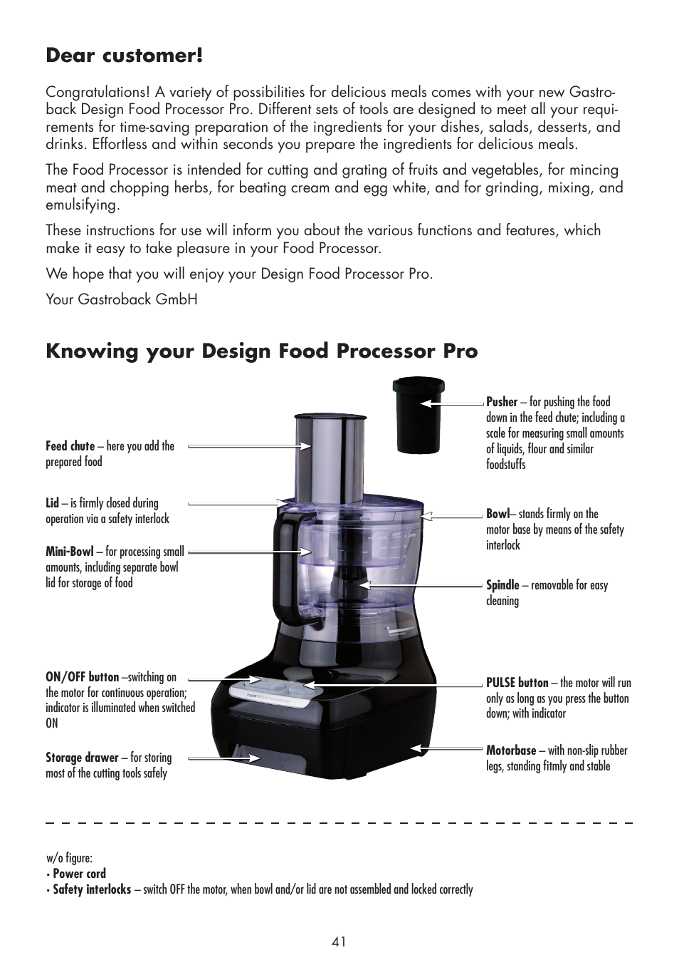 Dear customer, Knowing your design food processor pro | Gastroback 40964 Design Food Processor Pro User Manual | Page 3 / 33