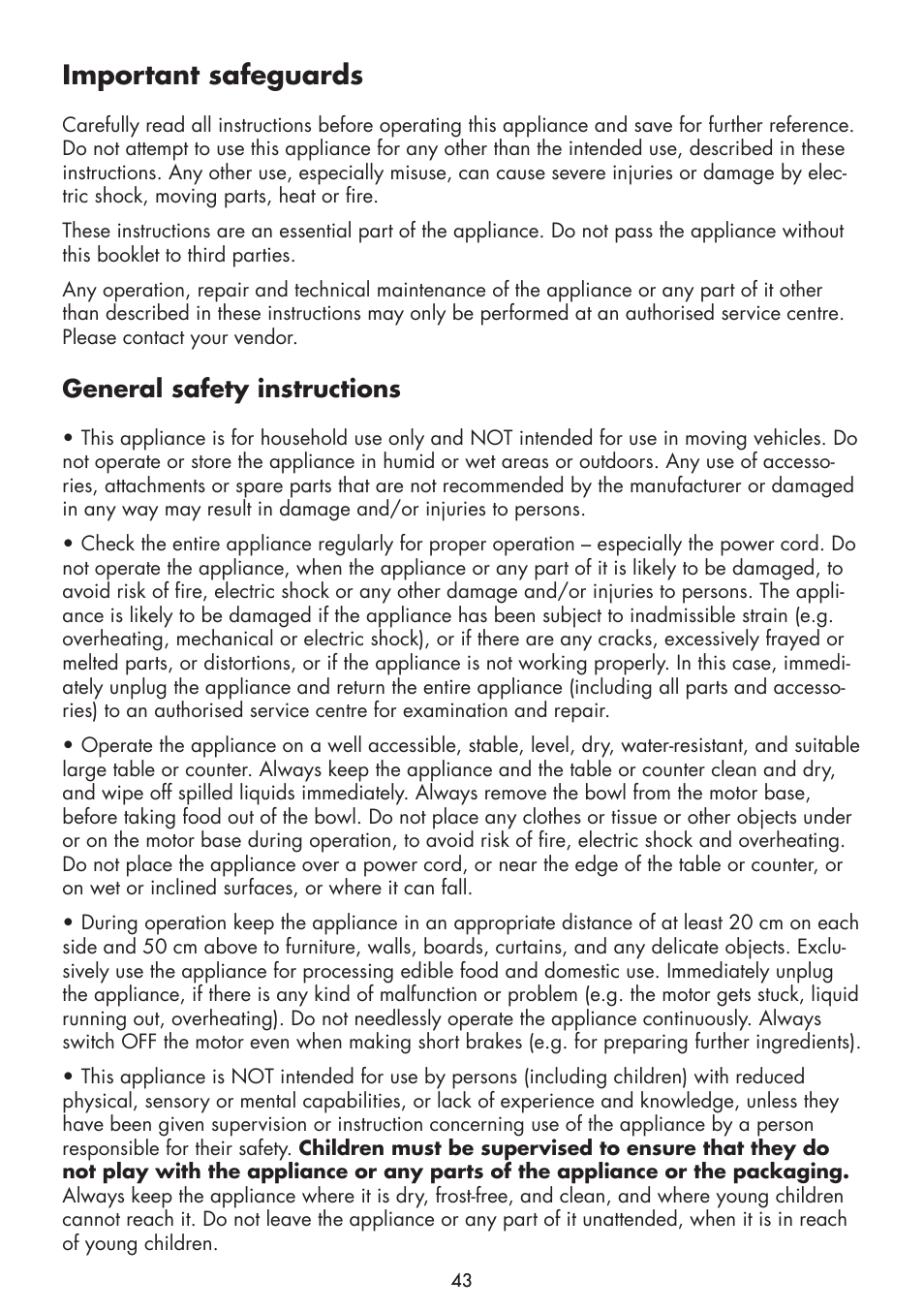 Important safeguards, General safety instructions | Gastroback 40964 Design Food Processor Pro User Manual | Page 5 / 33