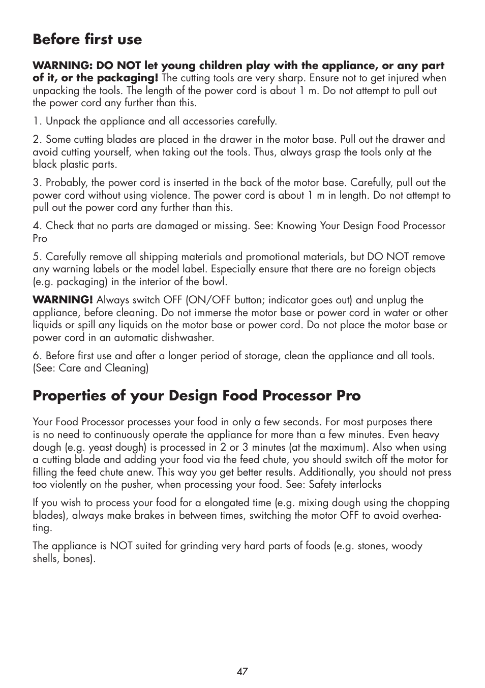 Before first use, Properties of your design food processor pro | Gastroback 40964 Design Food Processor Pro User Manual | Page 9 / 33