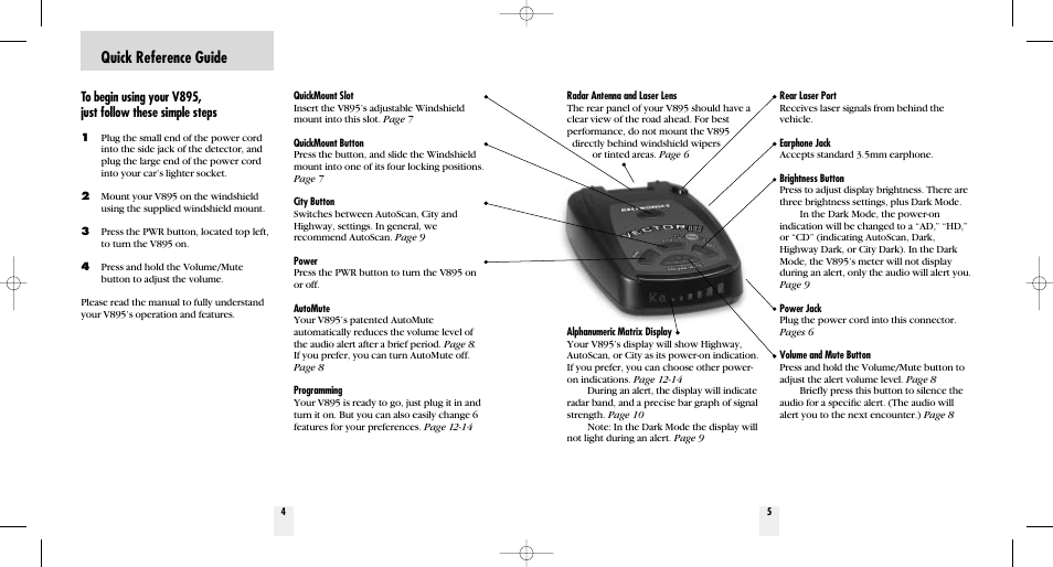 Quick reference guide | Beltronics V895 User Manual | Page 4 / 16
