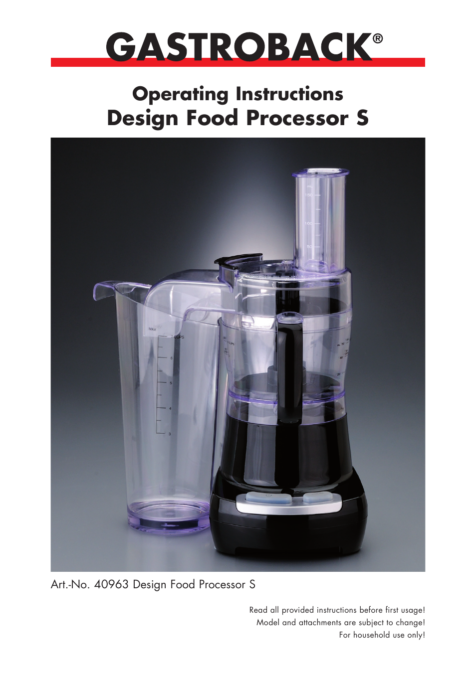 Gastroback 40963 Design Food Processor S User Manual | 28 pages