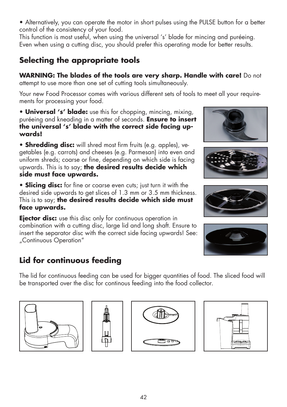 Selecting the appropriate tools, Lid for continuous feeding | Gastroback 40963 Design Food Processor S User Manual | Page 10 / 28