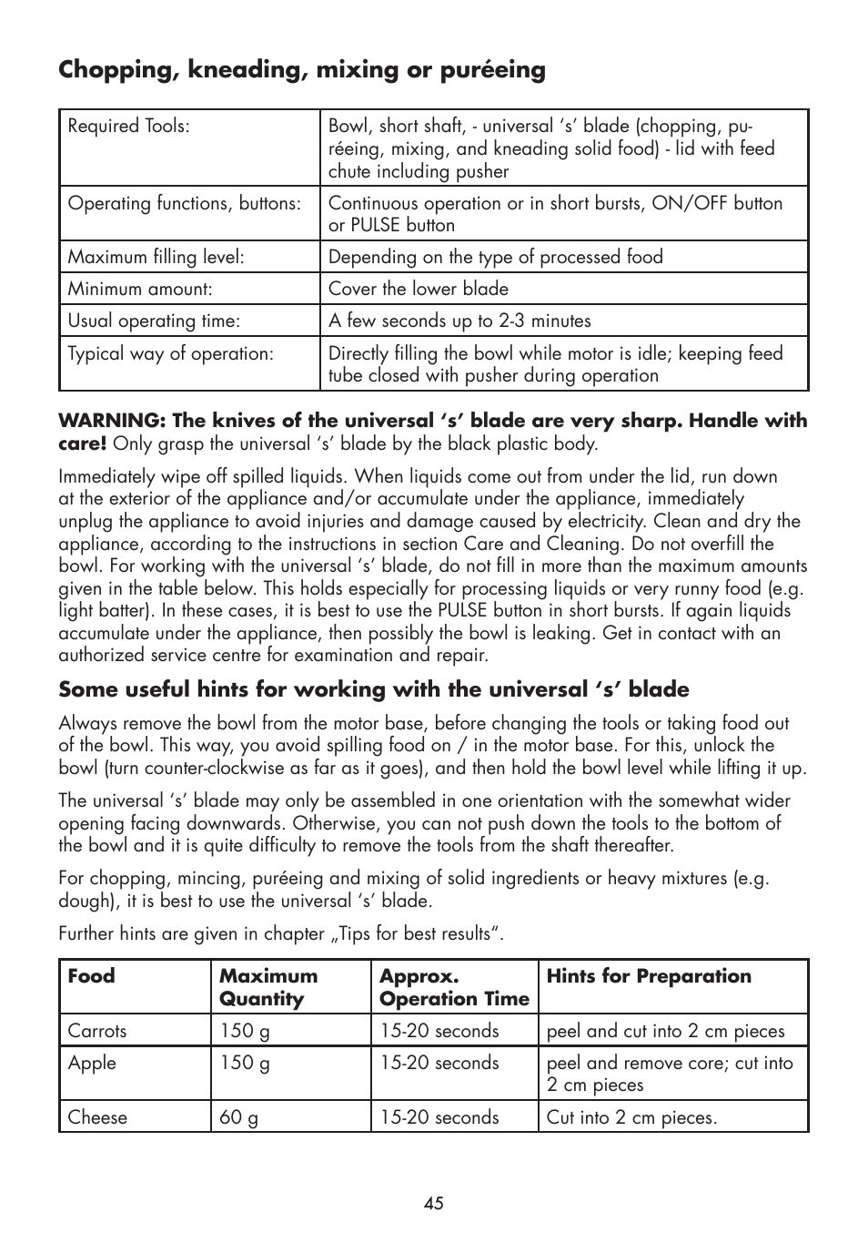 Chopping, kneading, mixing or puréeing | Gastroback 40963 Design Food Processor S User Manual | Page 13 / 28