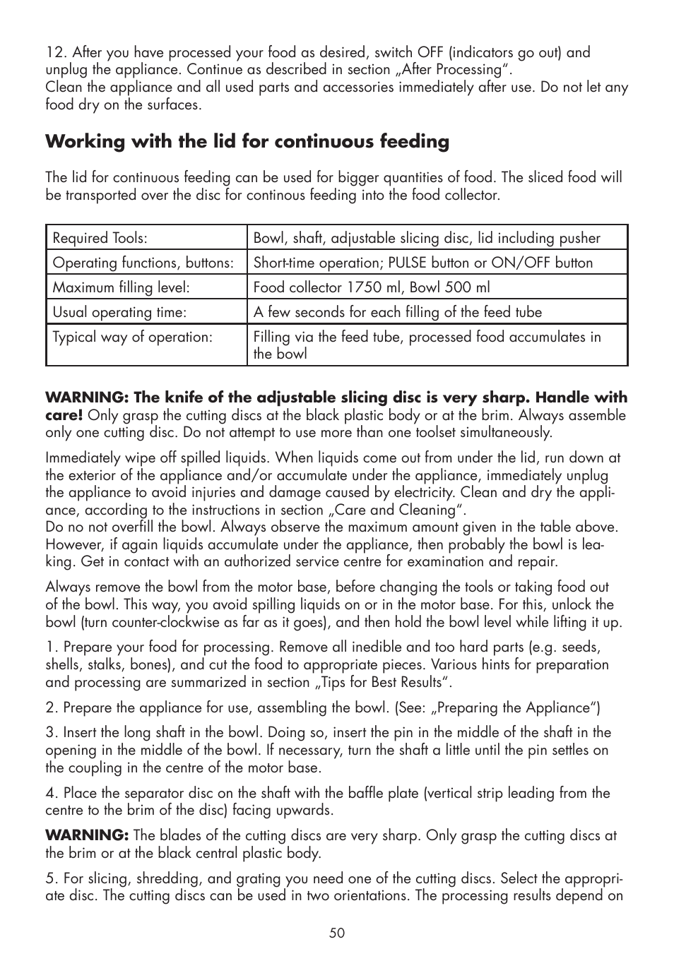 Working with the lid for continuous feeding | Gastroback 40963 Design Food Processor S User Manual | Page 18 / 28