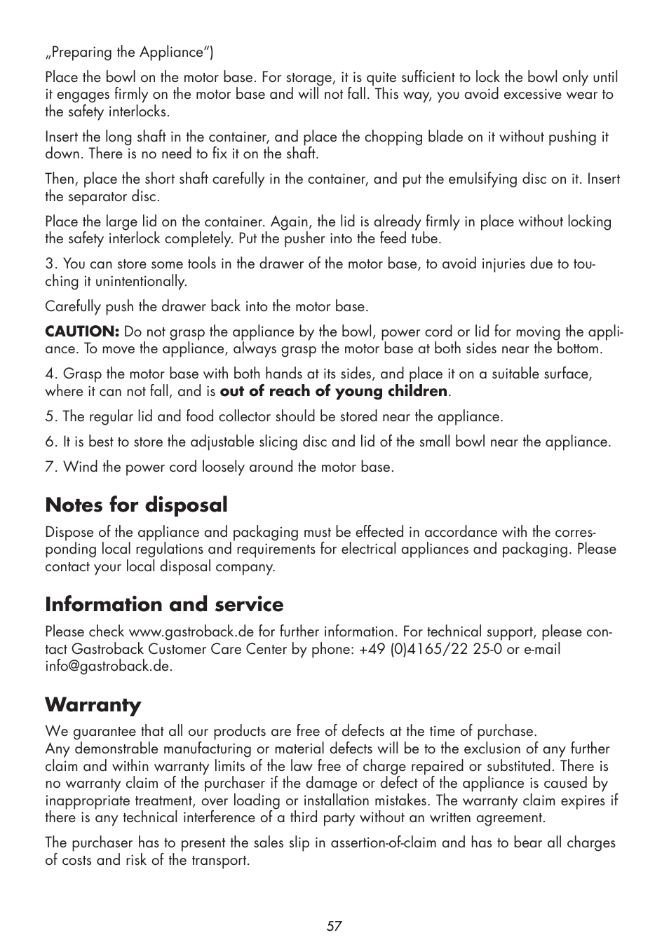 Information and service, Warranty | Gastroback 40963 Design Food Processor S User Manual | Page 25 / 28