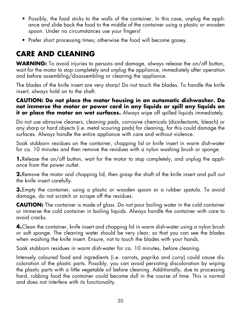 Care and cleaning | Gastroback 40959 Mini Chopper Home Culture User Manual | Page 9 / 13