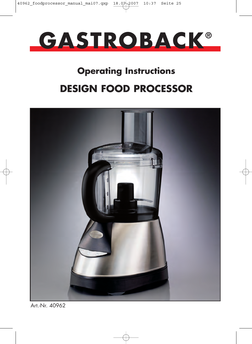 Gastroback 40962 Design Food Processor User Manual | 20 pages