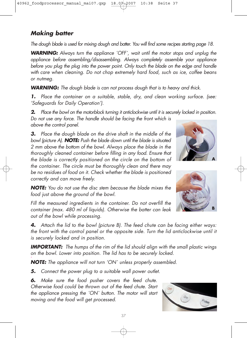 Making batter | Gastroback 40962 Design Food Processor User Manual | Page 13 / 20