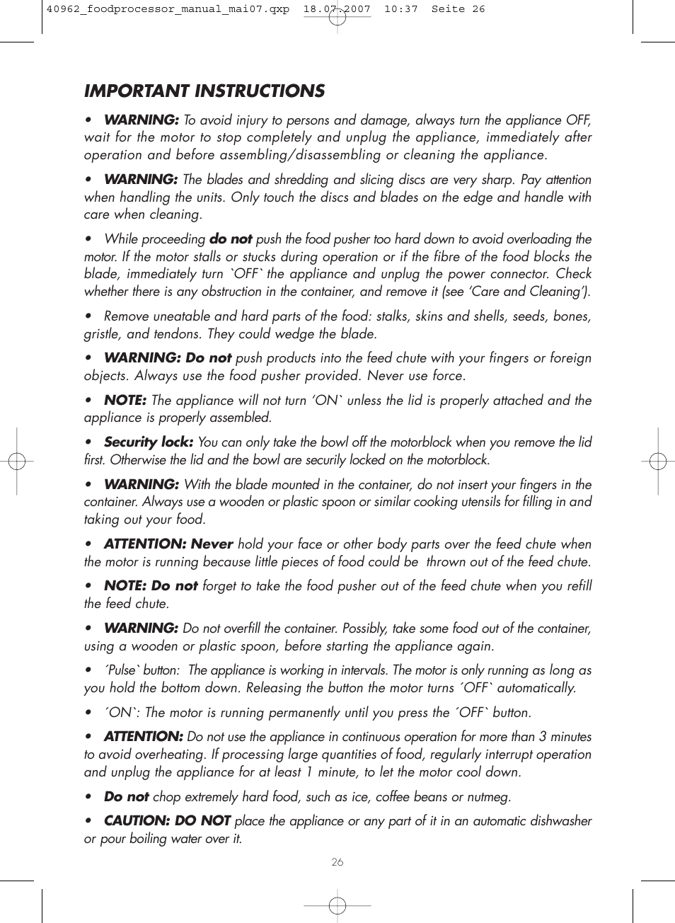 Important instructions | Gastroback 40962 Design Food Processor User Manual | Page 2 / 20