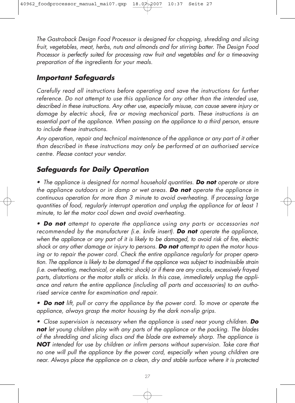 Gastroback 40962 Design Food Processor User Manual | Page 3 / 20