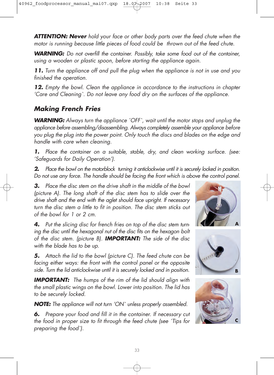 Making french fries | Gastroback 40962 Design Food Processor User Manual | Page 9 / 20