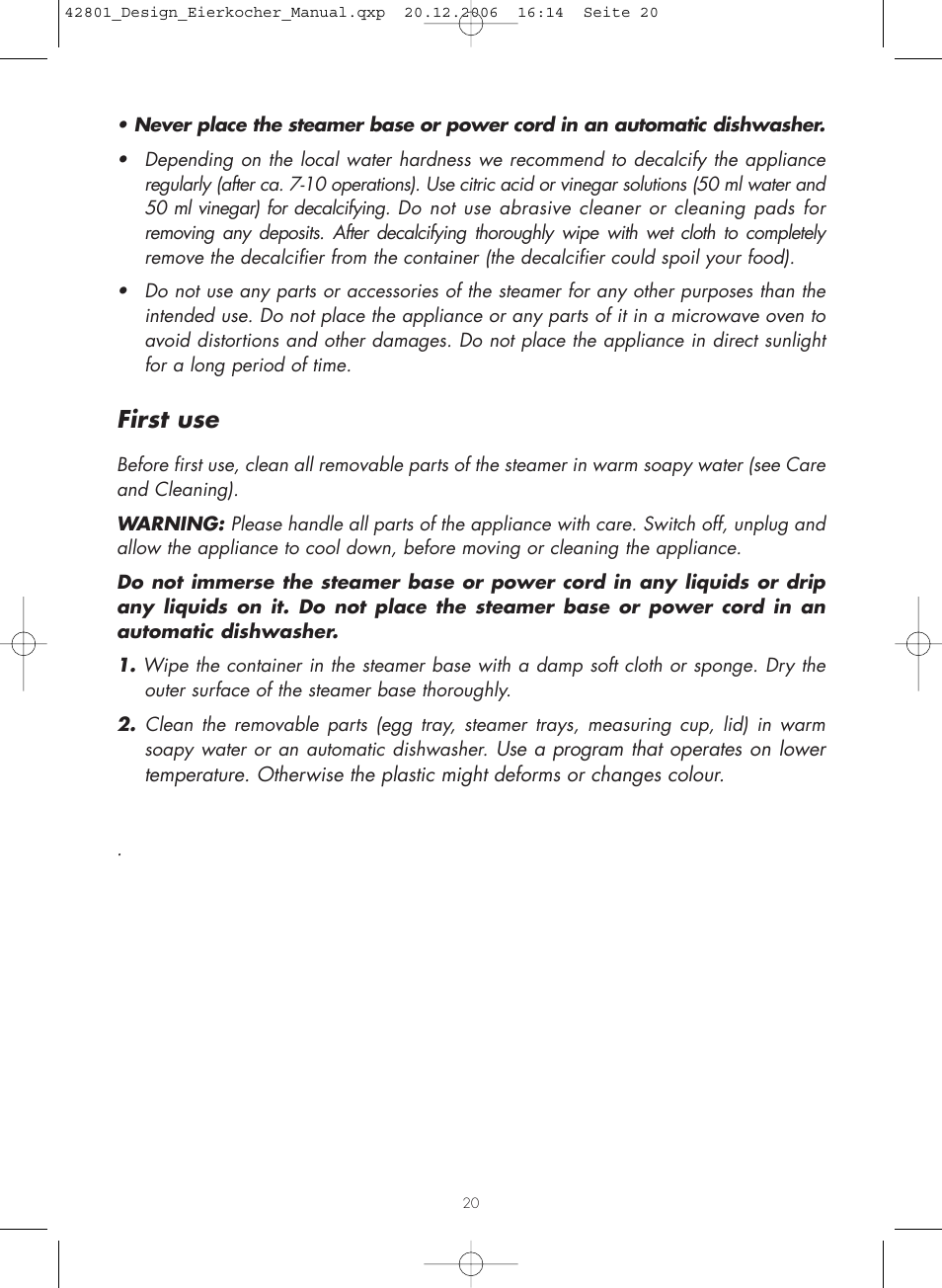 First use | Gastroback 42801 Design Eggcooker User Manual | Page 5 / 13