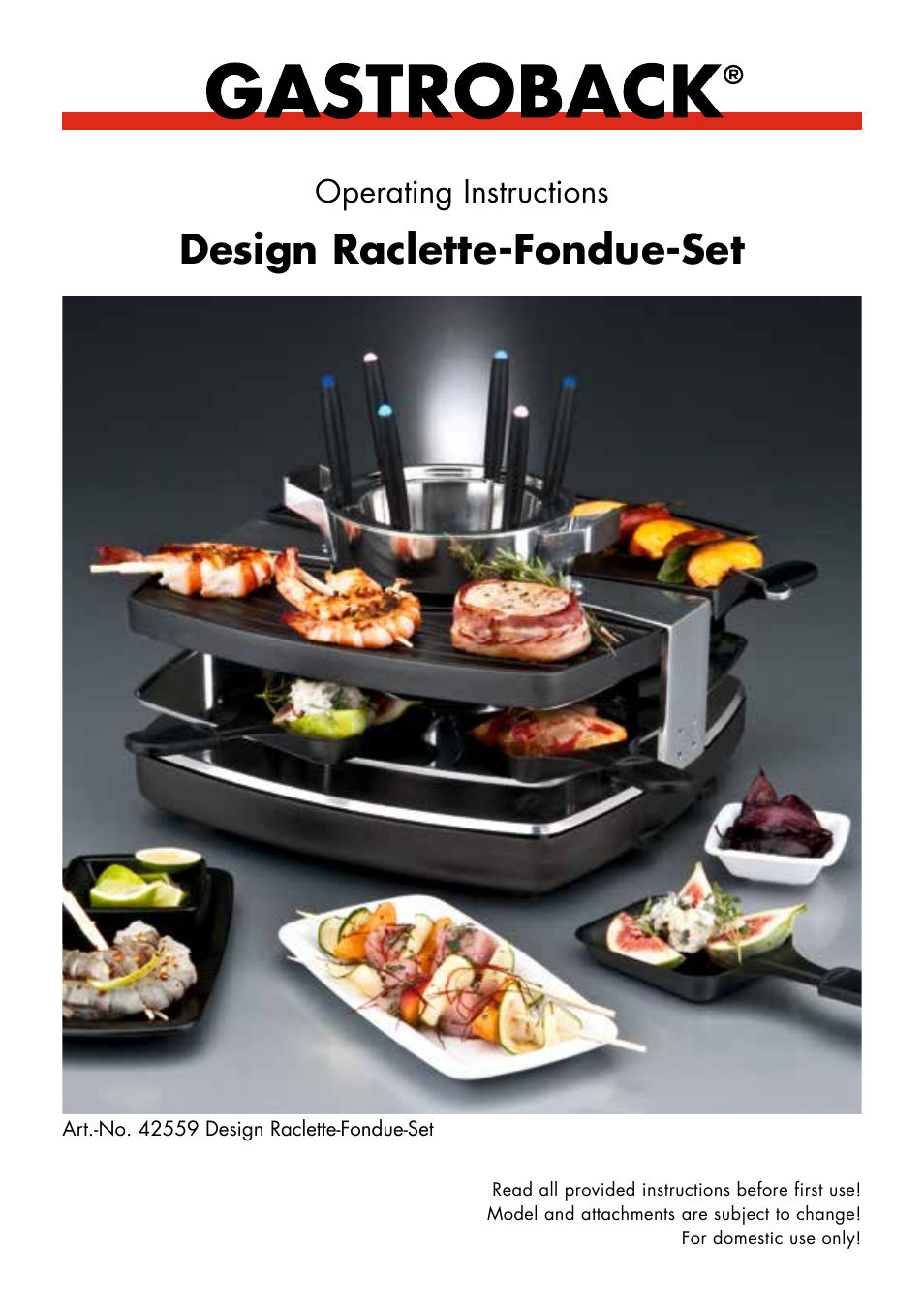 Gastroback 42559 Design Raclette - Fondue - Set User Manual | 20 pages