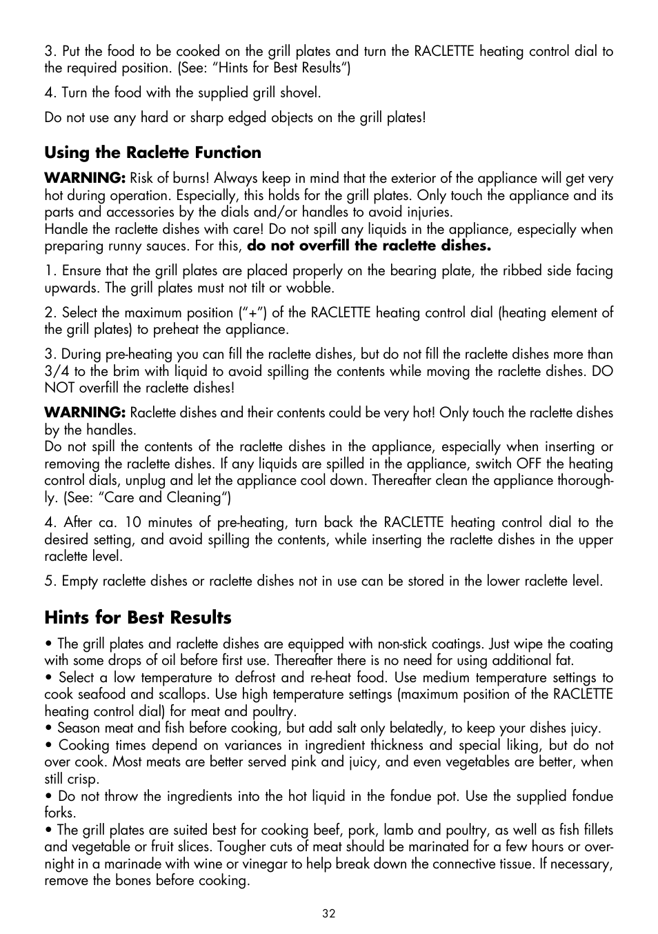 Hints for best results | Gastroback 42559 Design Raclette - Fondue - Set User Manual | Page 12 / 20