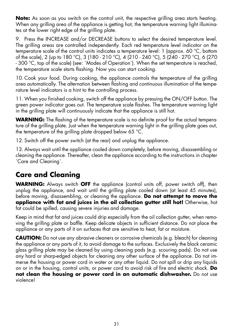 Care and cleaning | Gastroback 42535 Teppanyaki Glass-Grill Advanced User Manual | Page 13 / 18