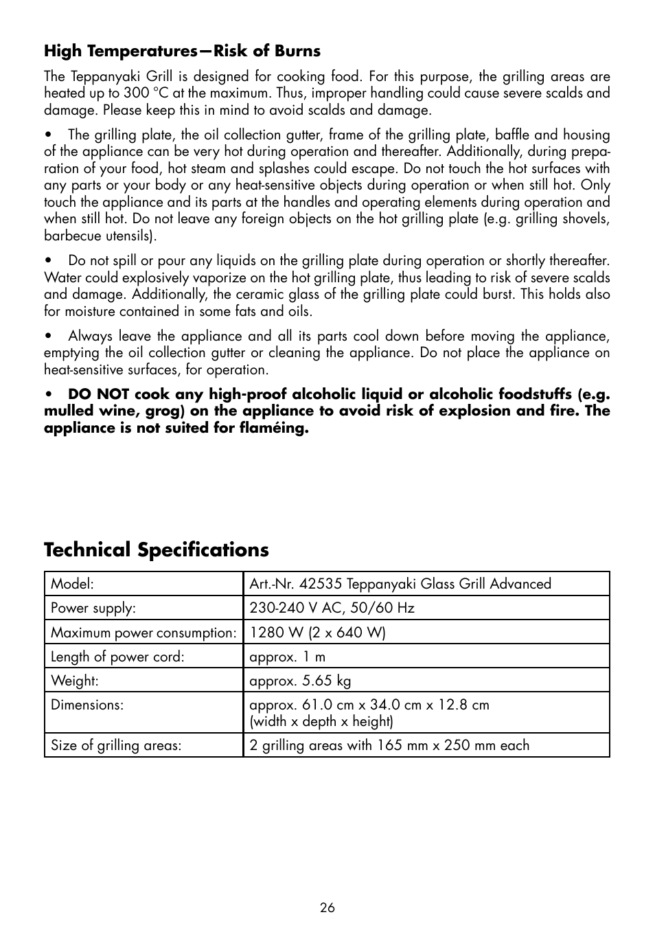 Technical specifications | Gastroback 42535 Teppanyaki Glass-Grill Advanced User Manual | Page 8 / 18
