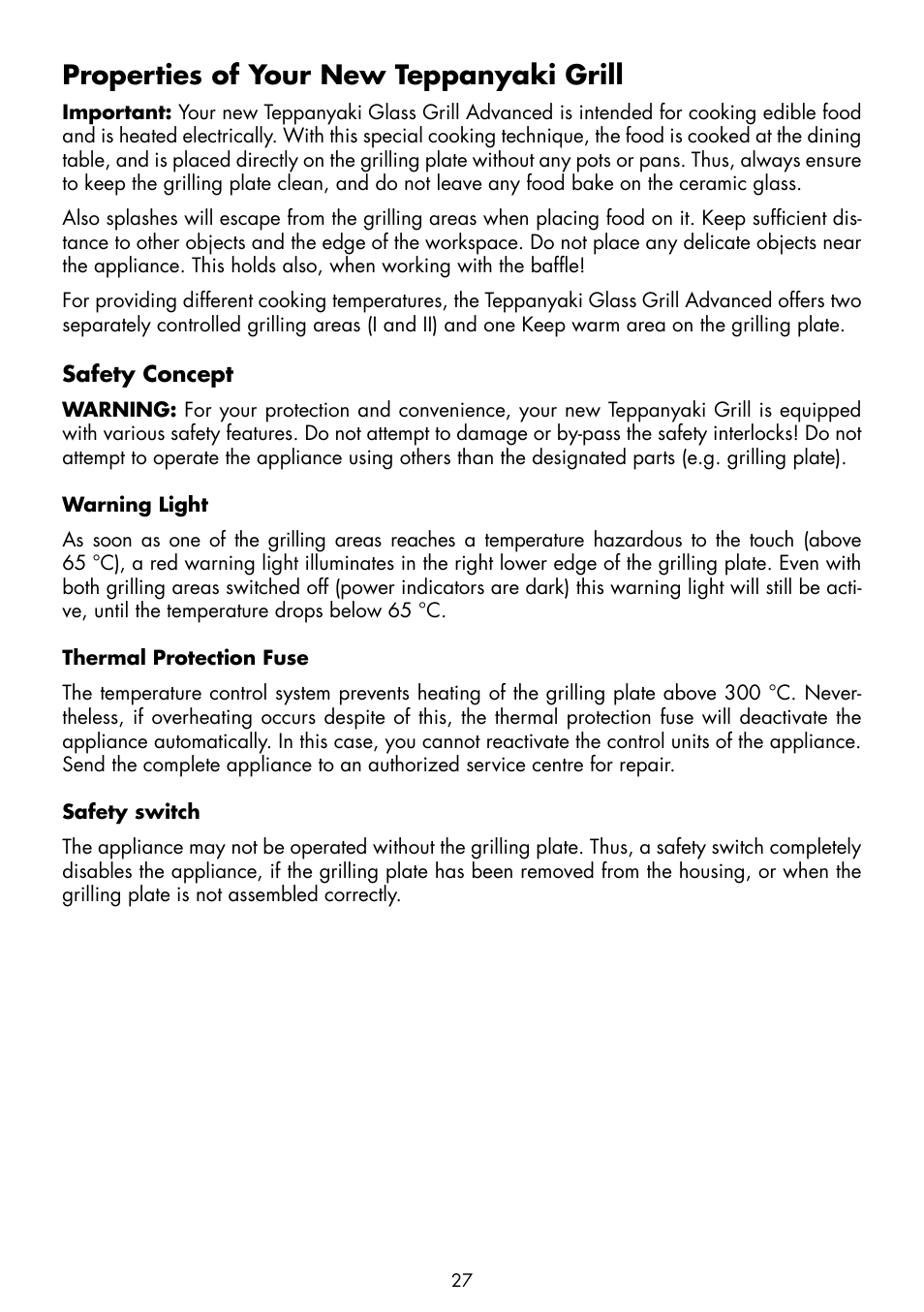 Properties of your new teppanyaki grill | Gastroback 42535 Teppanyaki Glass-Grill Advanced User Manual | Page 9 / 18