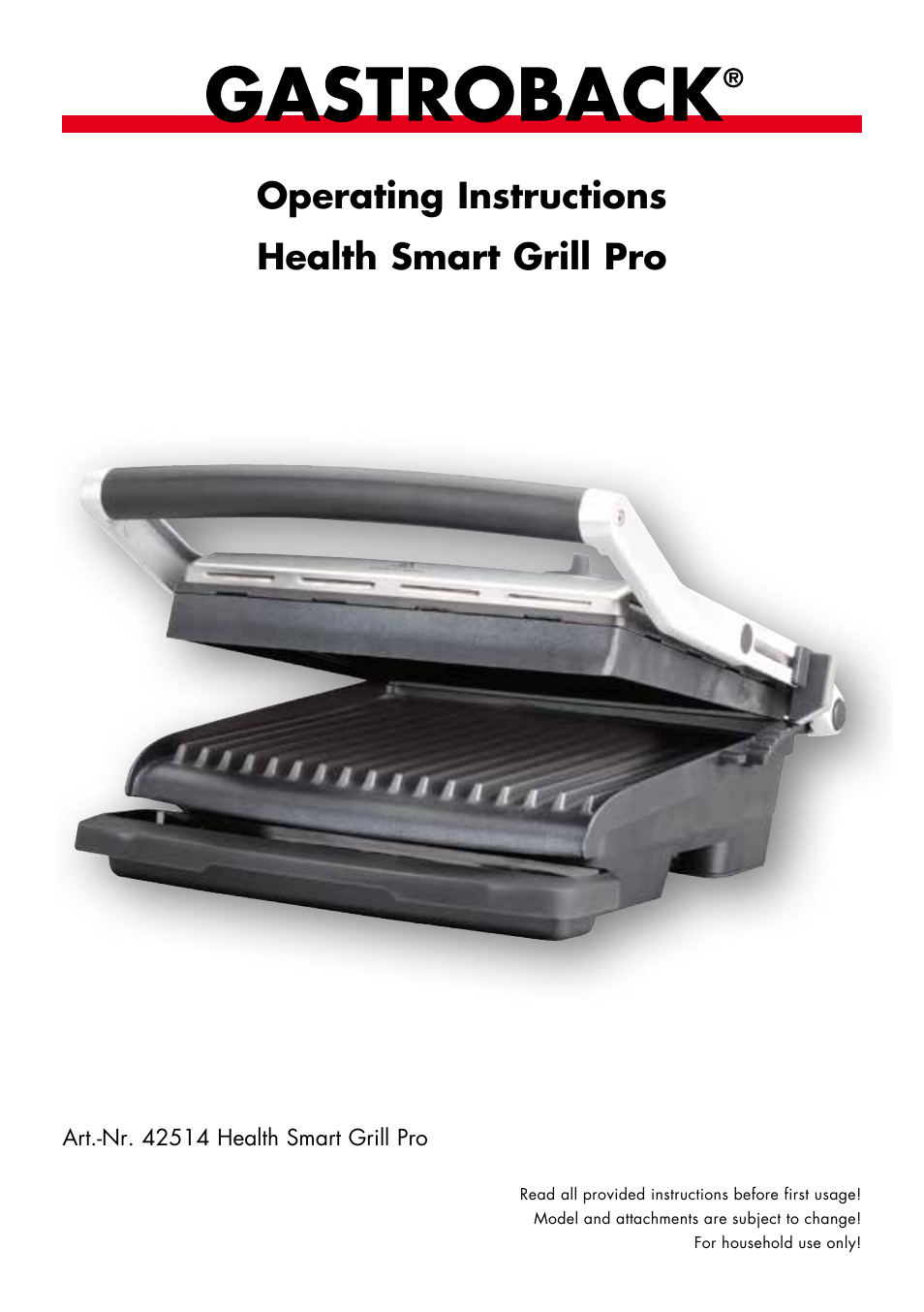 Gastroback 42514 Health Smart Grill Pro User Manual | 20 pages