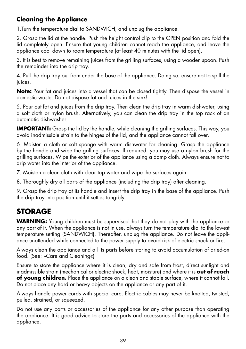 Storage | Gastroback 42514 Health Smart Grill Pro User Manual | Page 17 / 20