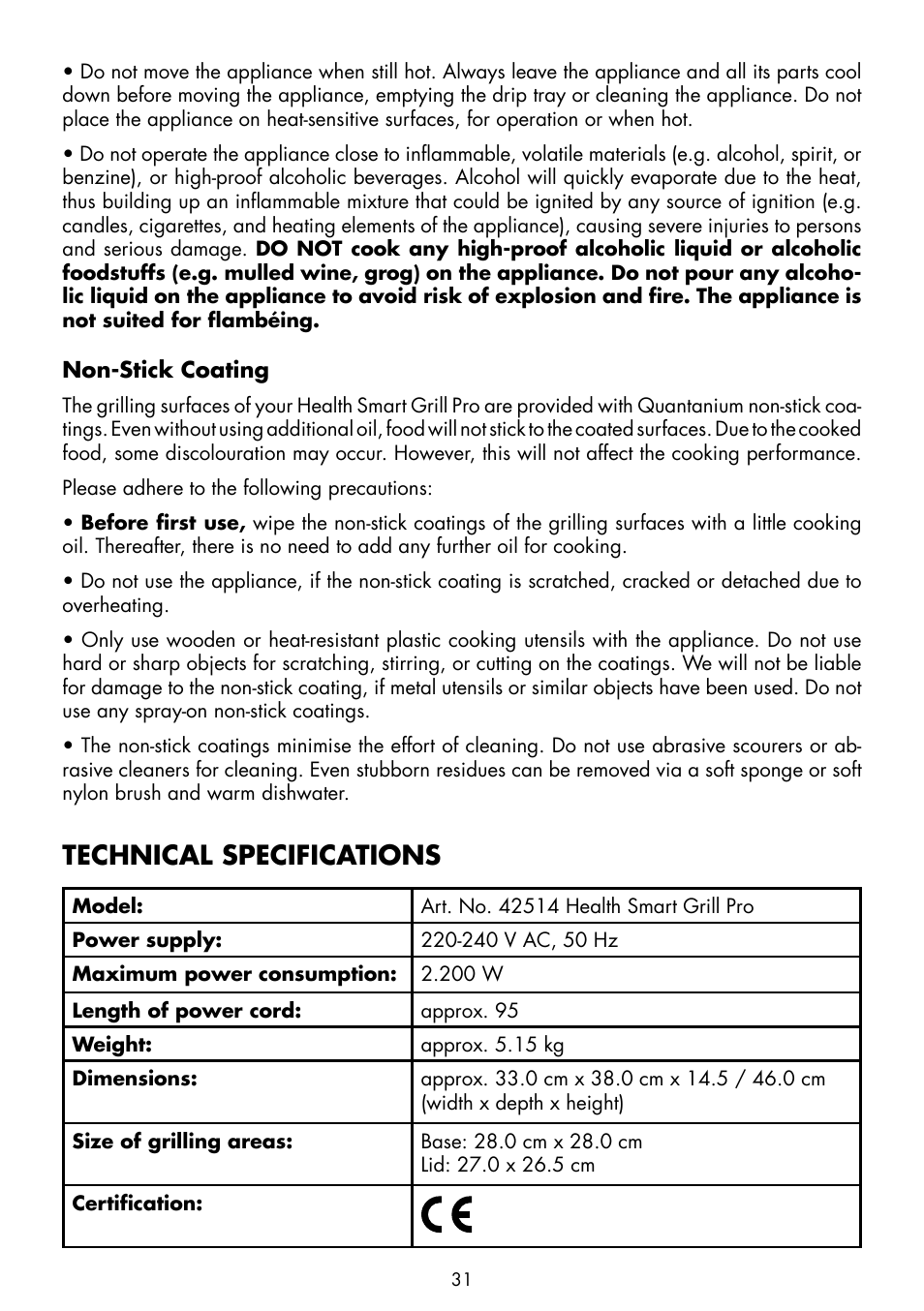 Technical specifications | Gastroback 42514 Health Smart Grill Pro User Manual | Page 9 / 20