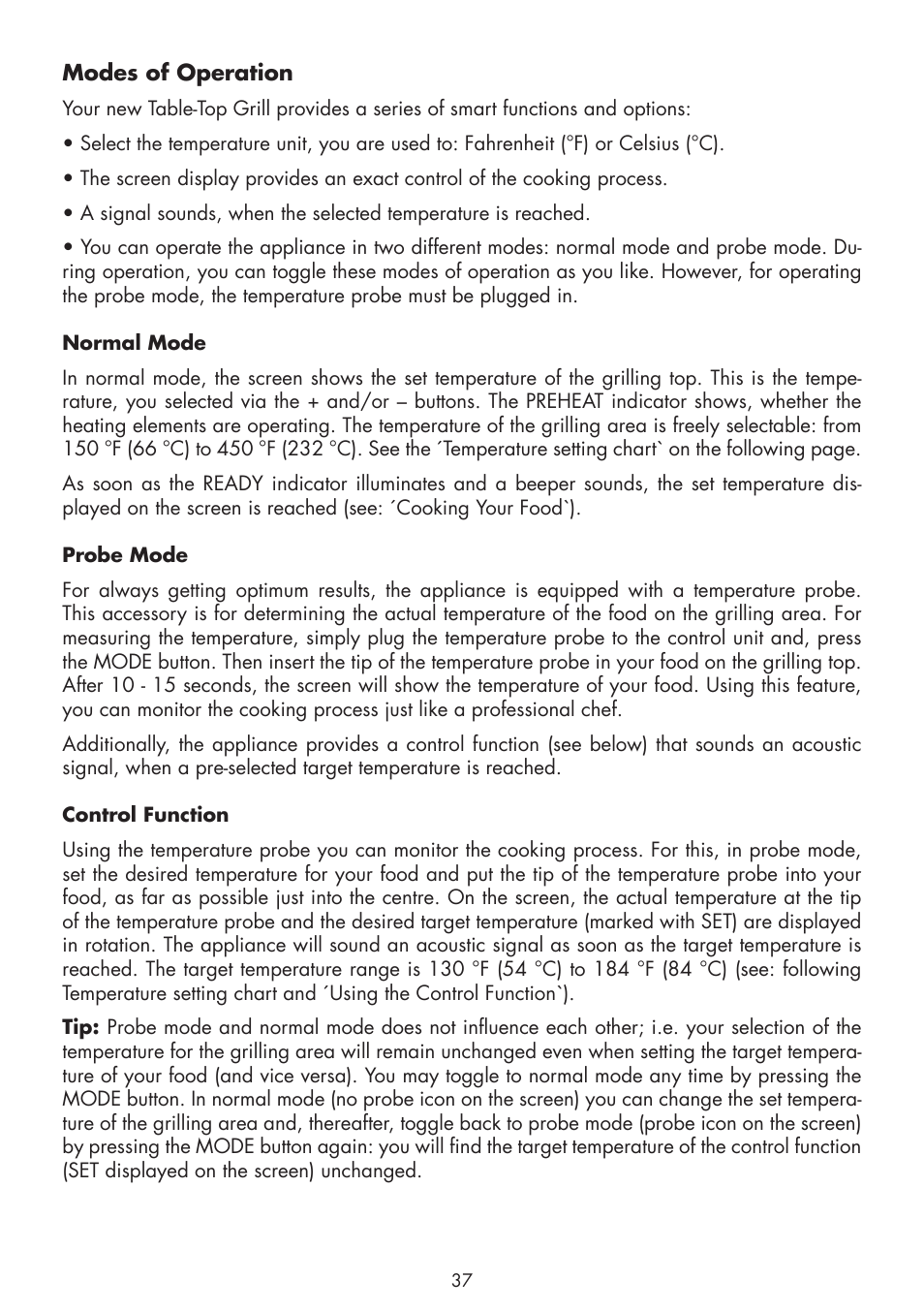 Modes of operation | Gastroback 42530 Design Tischgrill Advanced User Manual | Page 11 / 26