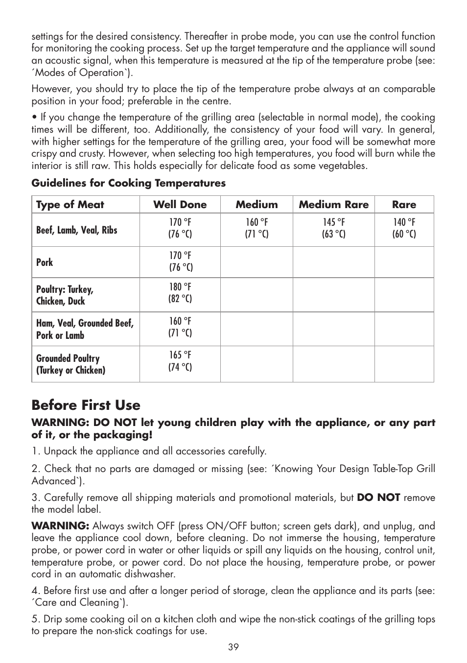 Before first use | Gastroback 42530 Design Tischgrill Advanced User Manual | Page 13 / 26