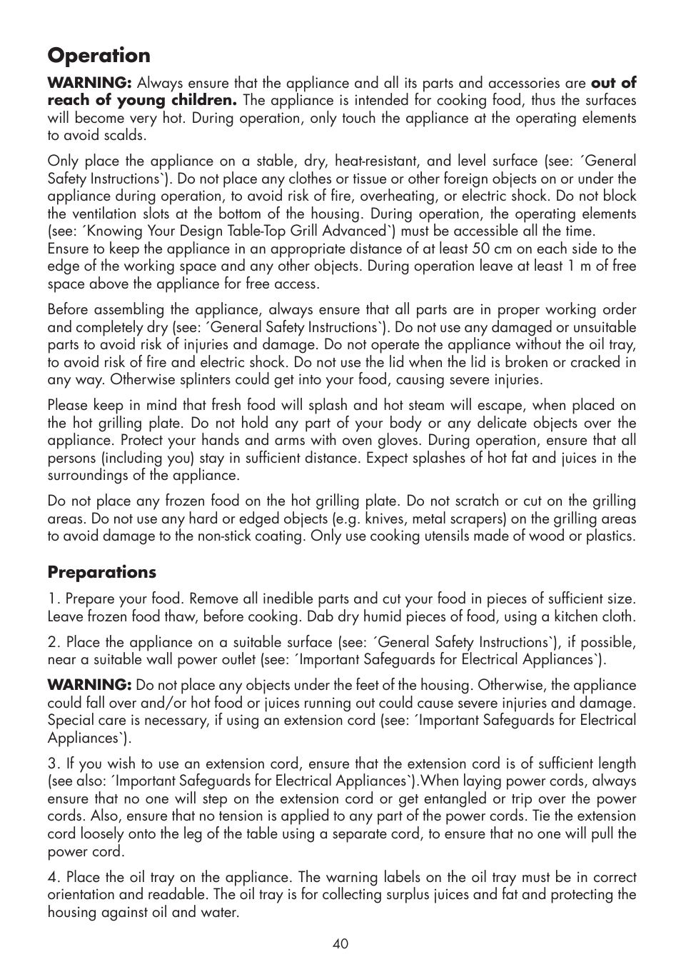 Operation, Preparations | Gastroback 42530 Design Tischgrill Advanced User Manual | Page 14 / 26