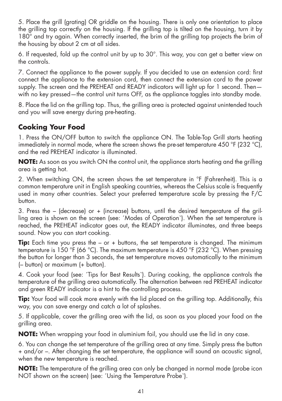 Cooking your food | Gastroback 42530 Design Tischgrill Advanced User Manual | Page 15 / 26