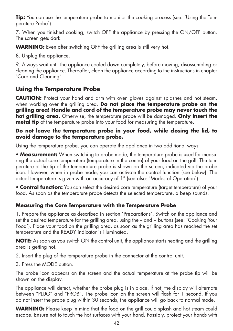 Using the temperature probe | Gastroback 42530 Design Tischgrill Advanced User Manual | Page 16 / 26