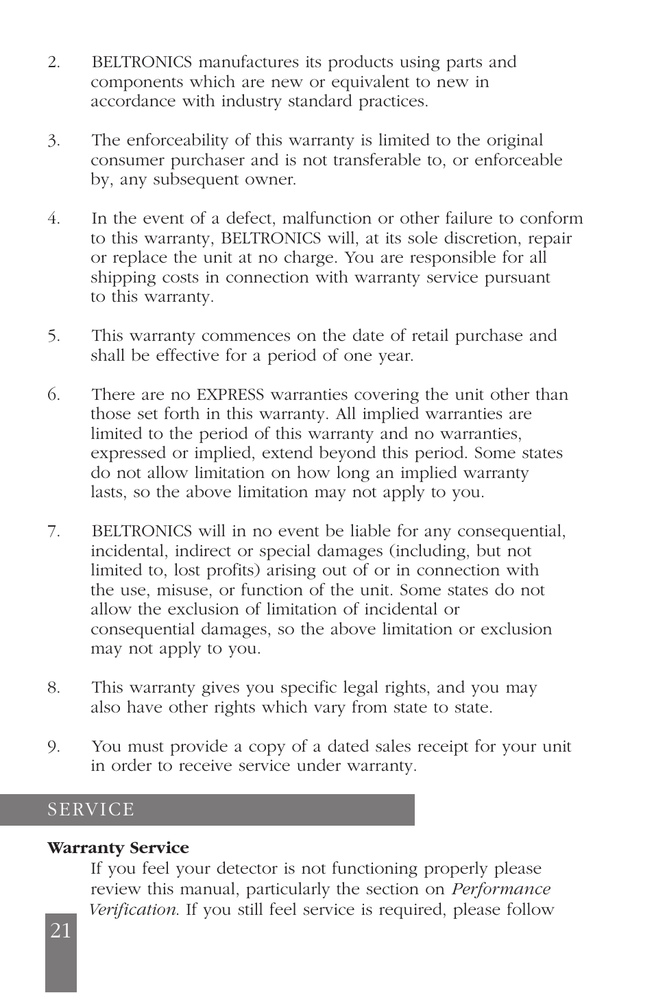 Beltronics E936CS User Manual | Page 21 / 24