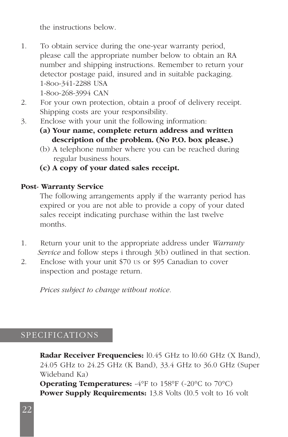 Beltronics E936CS User Manual | Page 22 / 24