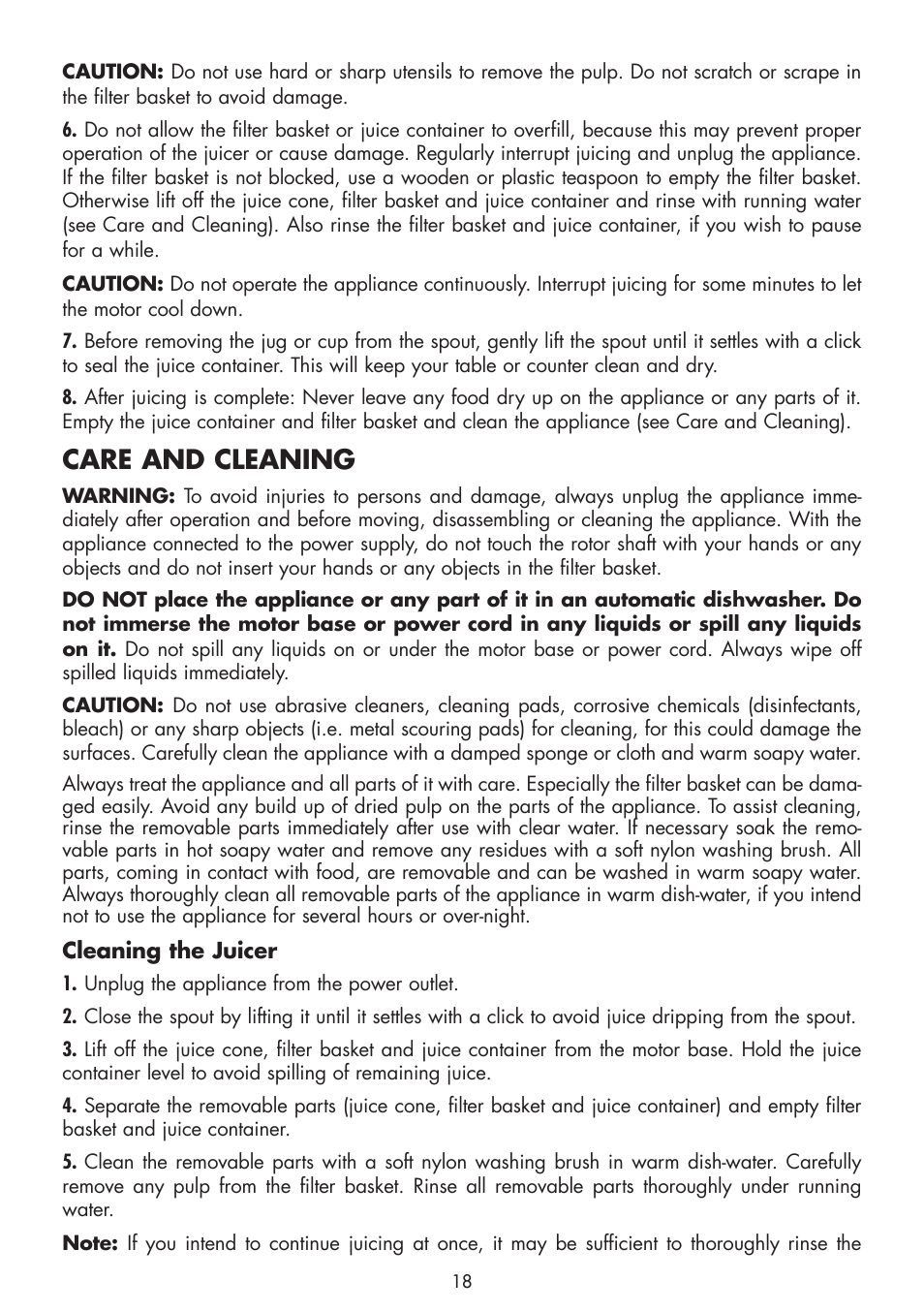 Care and cleaning | Gastroback 41124 Elektric Citrus Juicer User Manual | Page 8 / 10