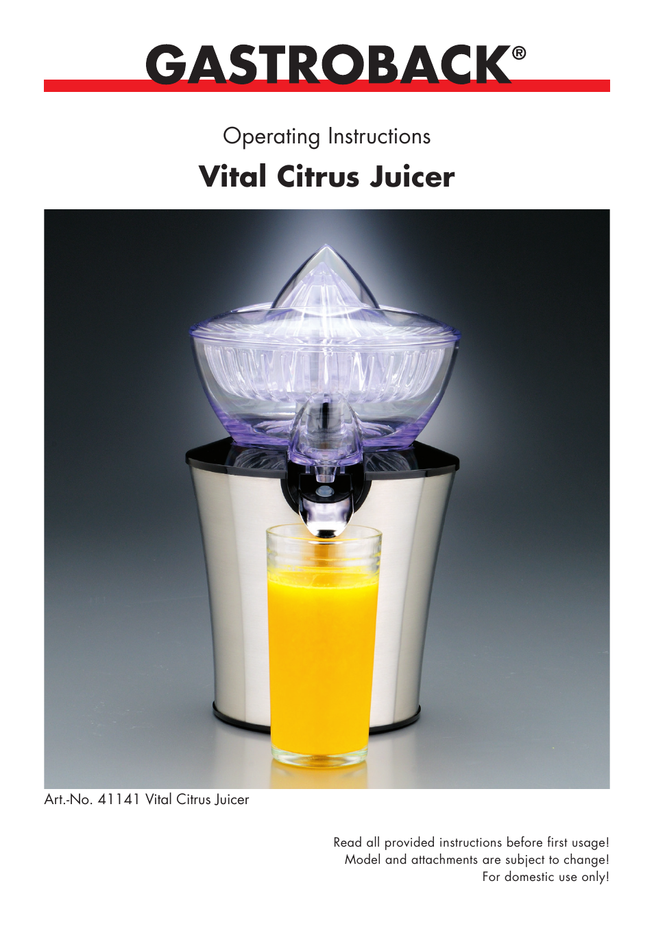 Gastroback 41141 Vital Citrus Juicer User Manual | 12 pages