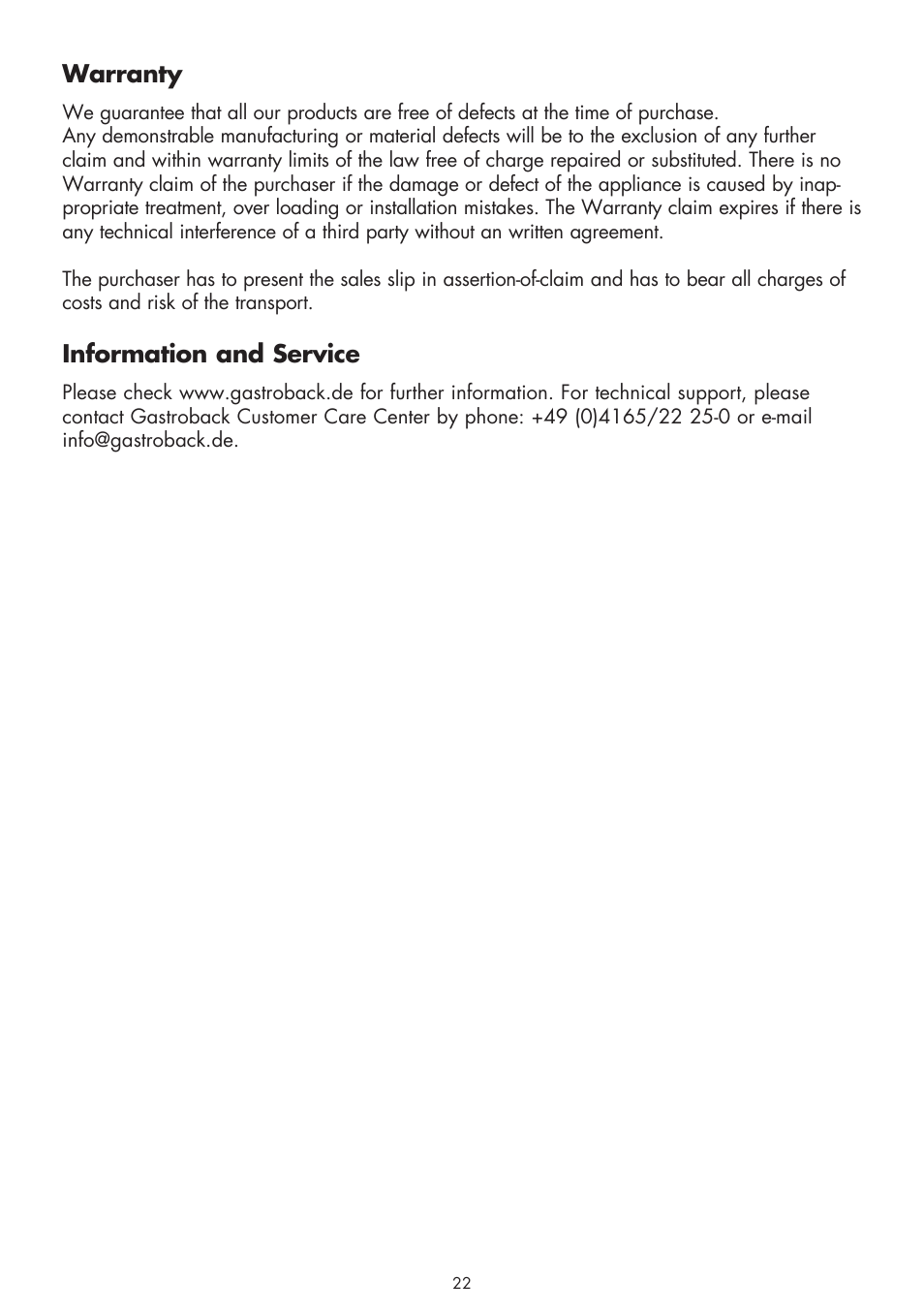 Warranty, Information and service | Gastroback 41141 Vital Citrus Juicer User Manual | Page 10 / 12