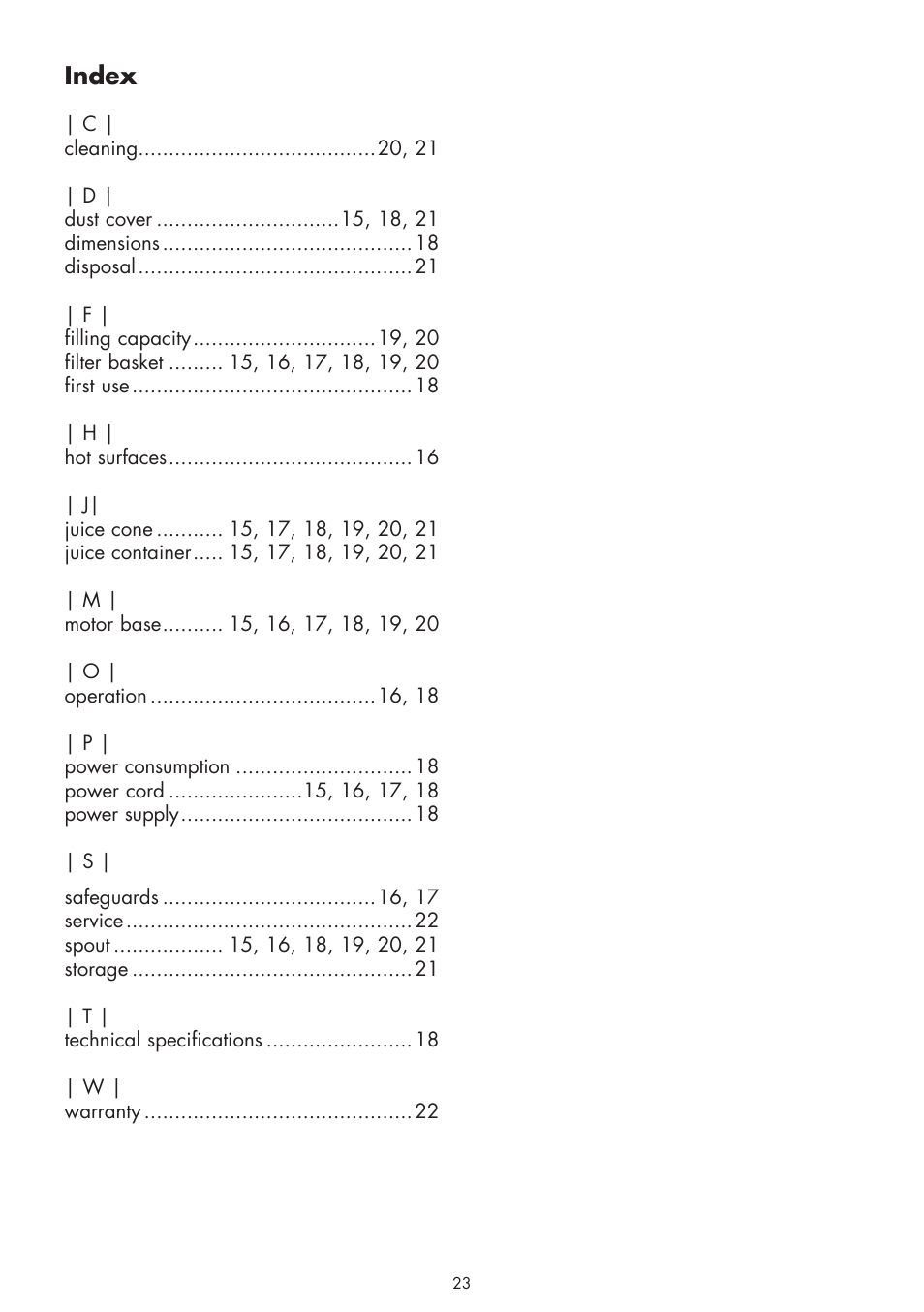 Index | Gastroback 41141 Vital Citrus Juicer User Manual | Page 11 / 12