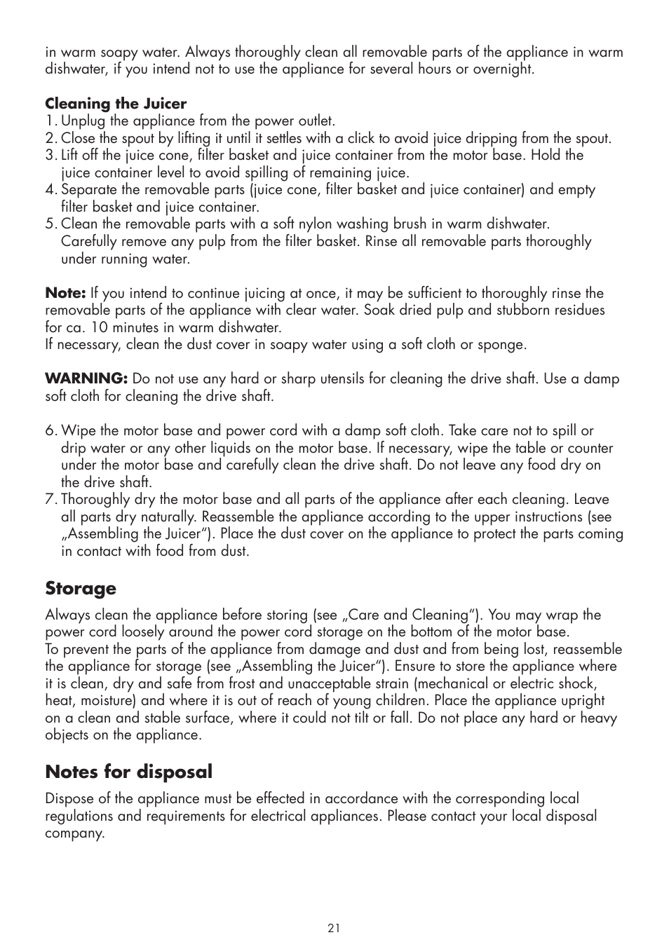 Storage | Gastroback 41141 Vital Citrus Juicer User Manual | Page 9 / 12